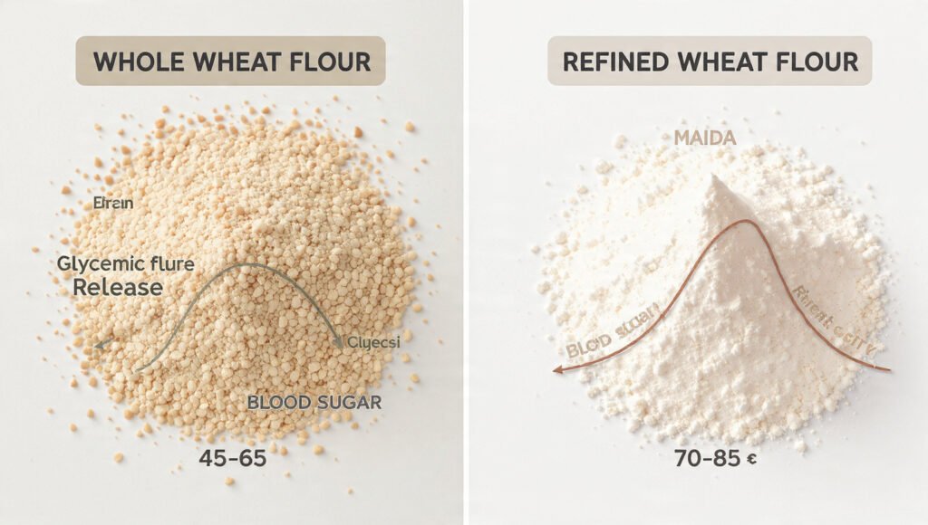 Comparison of whole wheat flour and refined wheat flour