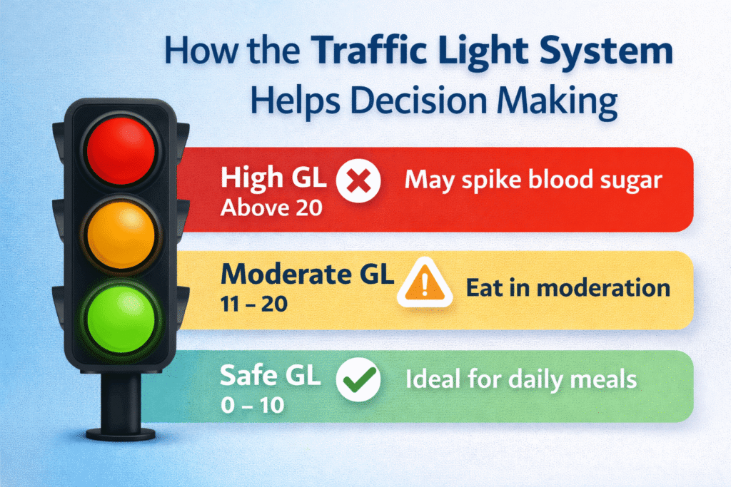 Understanding the Glycemic Load with traffic light signal