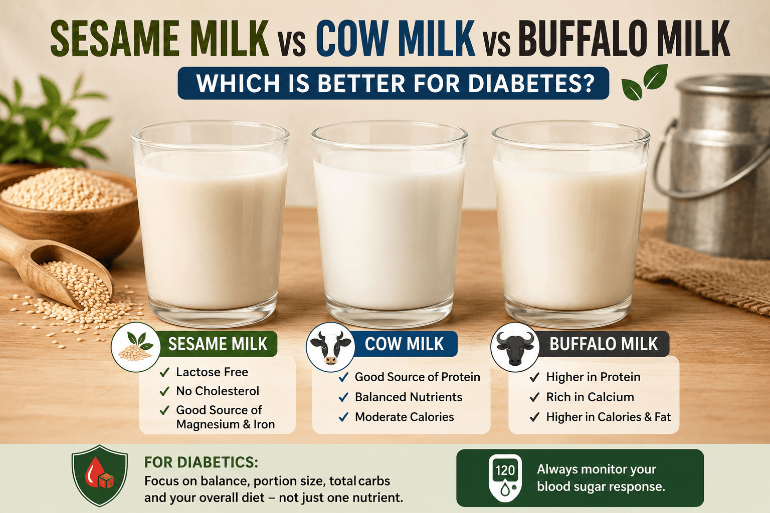 Sesame Milk vs Cow Milk vs Buffalo Milk