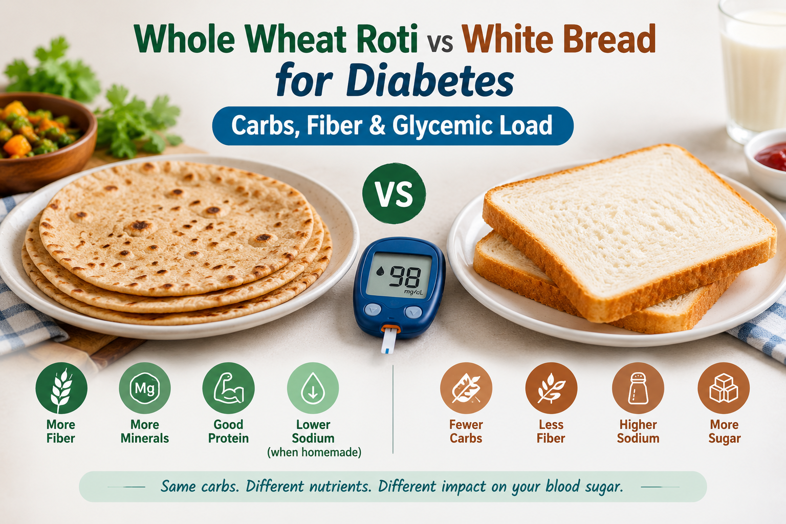 Whole Wheat Roti vs White Bread for Diabetes