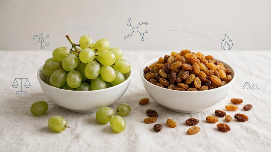 100 gram of grapes vs raisins